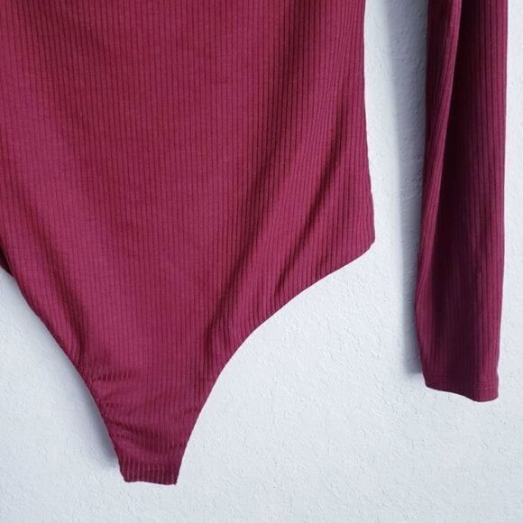 AFRM Nia Burgundy Ribbed Off The Shoulder Bodysuit - Picture 2 of 5